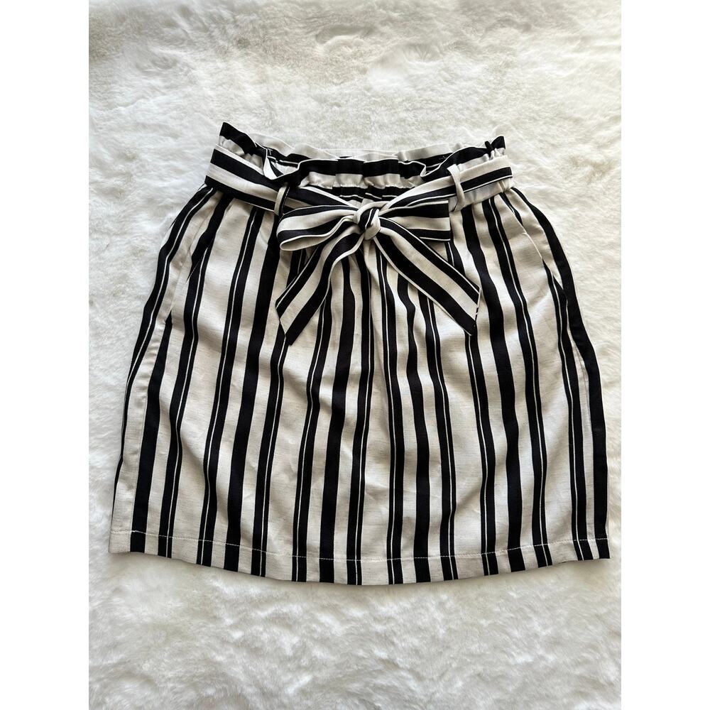 TOPSHOP Womens White Striped Viscose A-Line Skirt Size‎ US 6 - Belt included